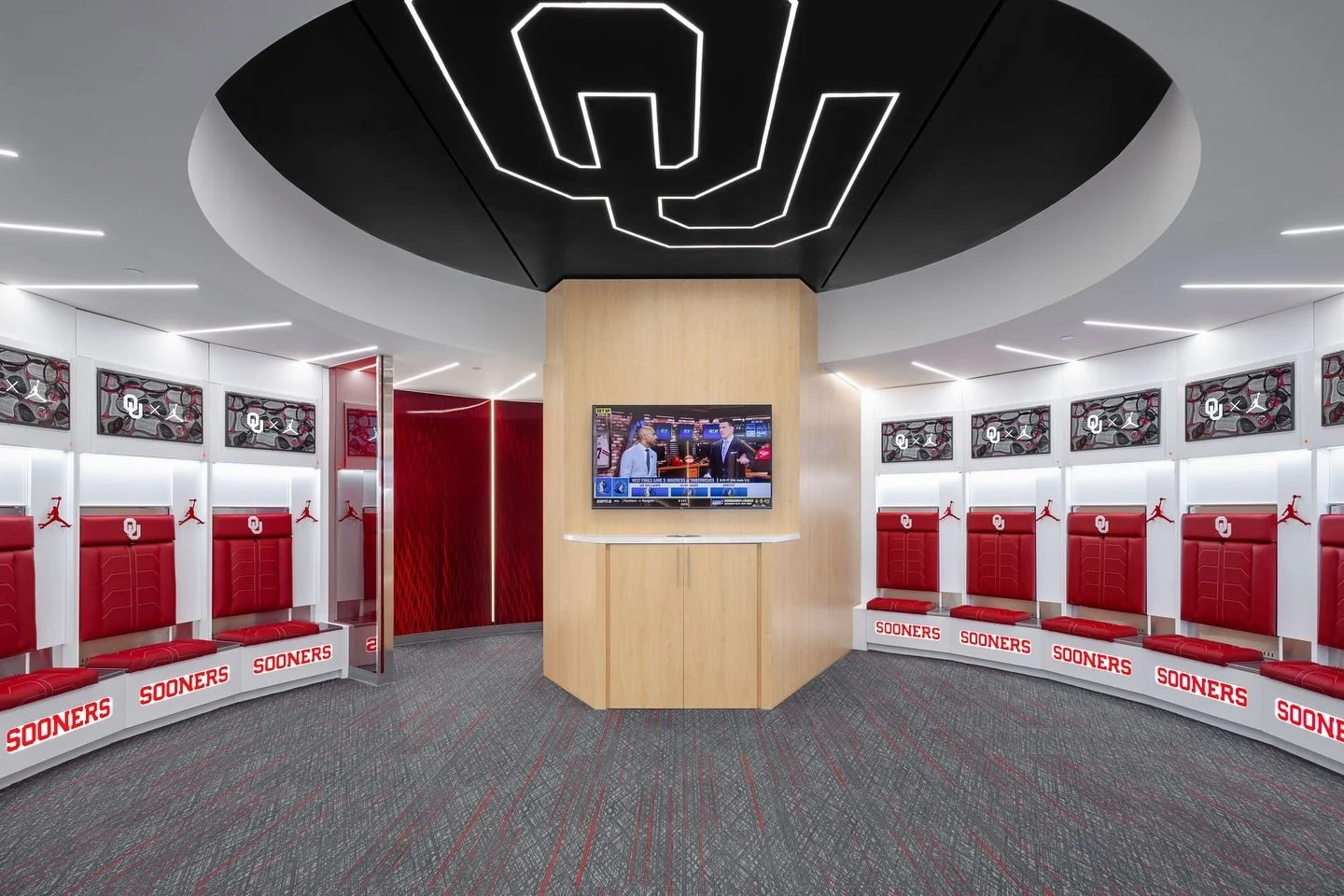 With the new basketball season tipping off tomorrow, the Sooners are set to hit the court in style, thanks in part to their updated locker rooms designed by @studioarcokc.