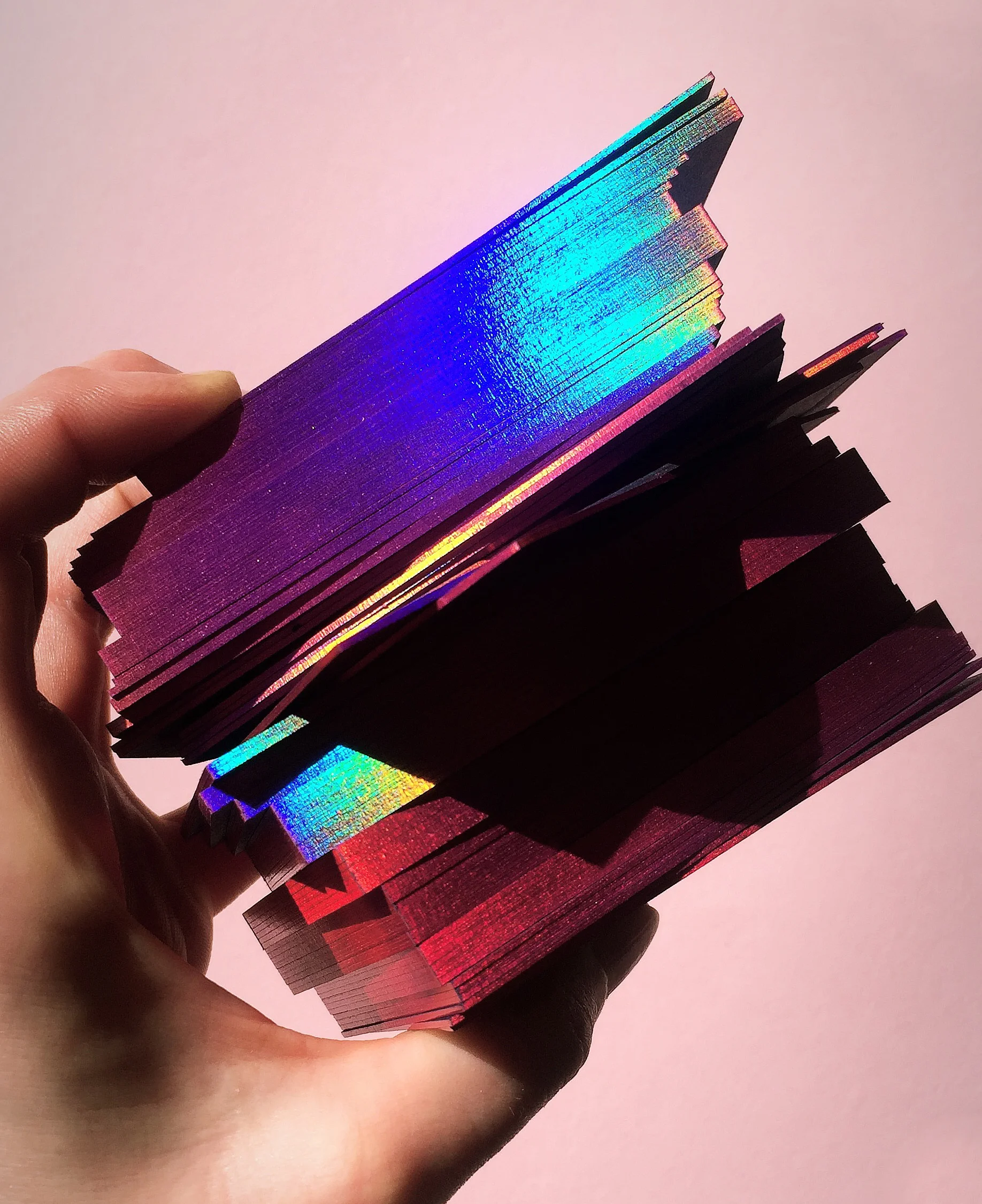 Holographic foil printing. Holographic edge gilding. Dot Studio London