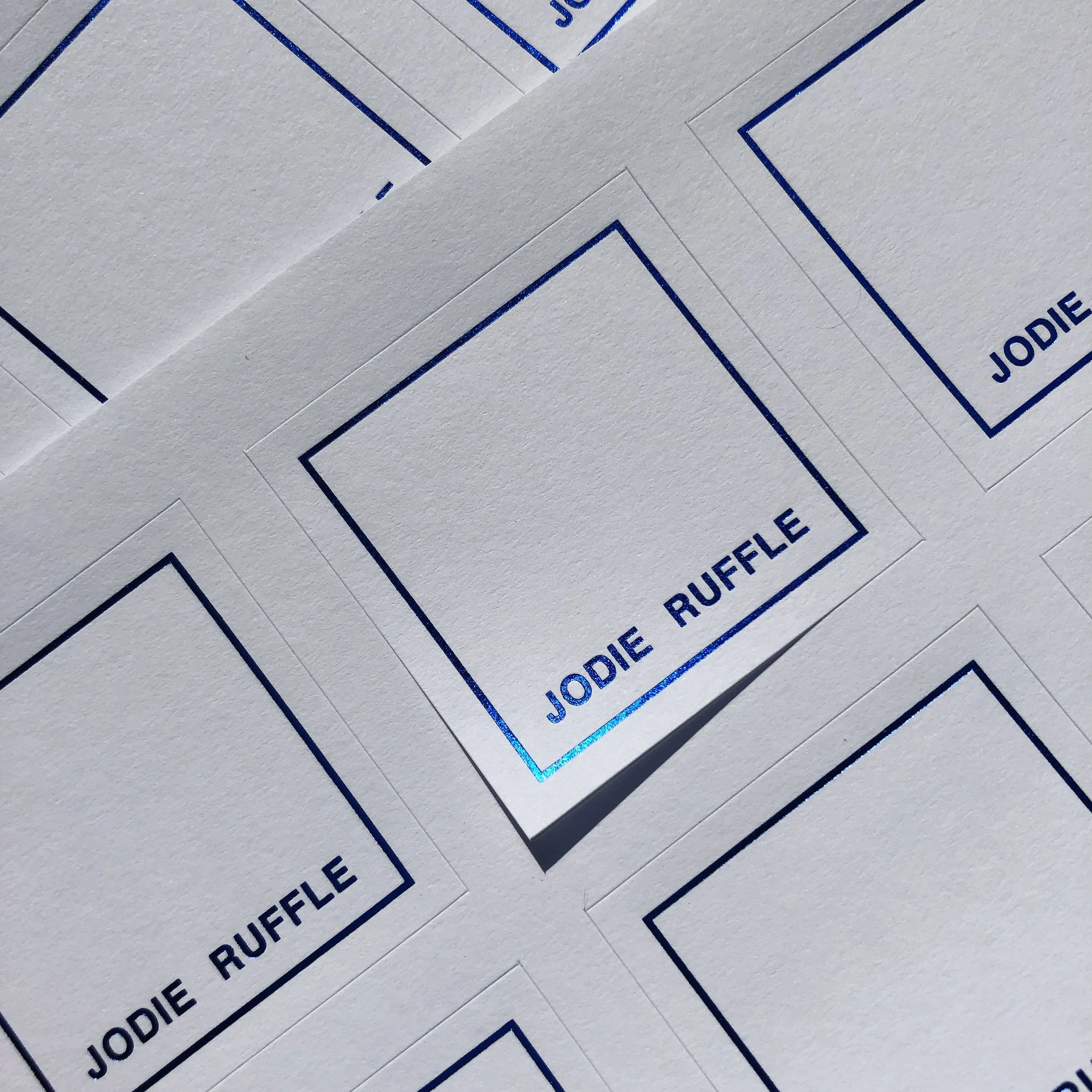  Colorplan labels.  Foil stamped labels. Blue metallic foil Foilco 6075DG on Colorplan White Frost Paper.  London — Dot Studio.  #colorplanpaper #customlabels #foilstamping #foilblocking #customprint #london #printing #dotstudio 
