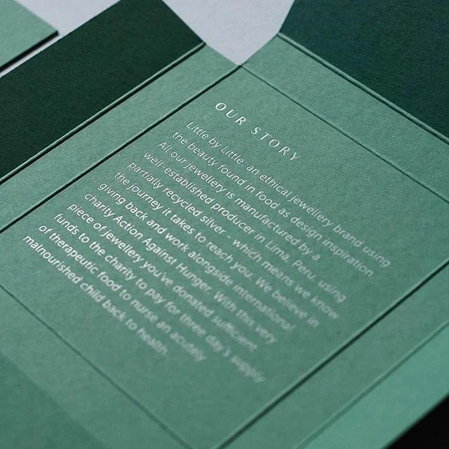 Packaging. box/envelope we have worked on together with @barnand.co for @littlebylittlejewellery White foil blocking on Keaykolour Matcha Tea #diecut #envelope #packagingdesign
