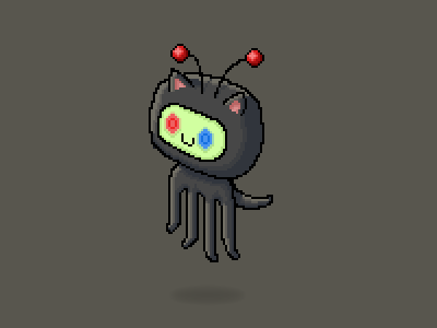 Octocat attacks with a laser from it's horrible distorted face