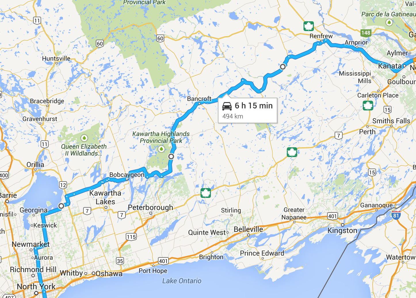 The scenic route from Toronto to Ottawa