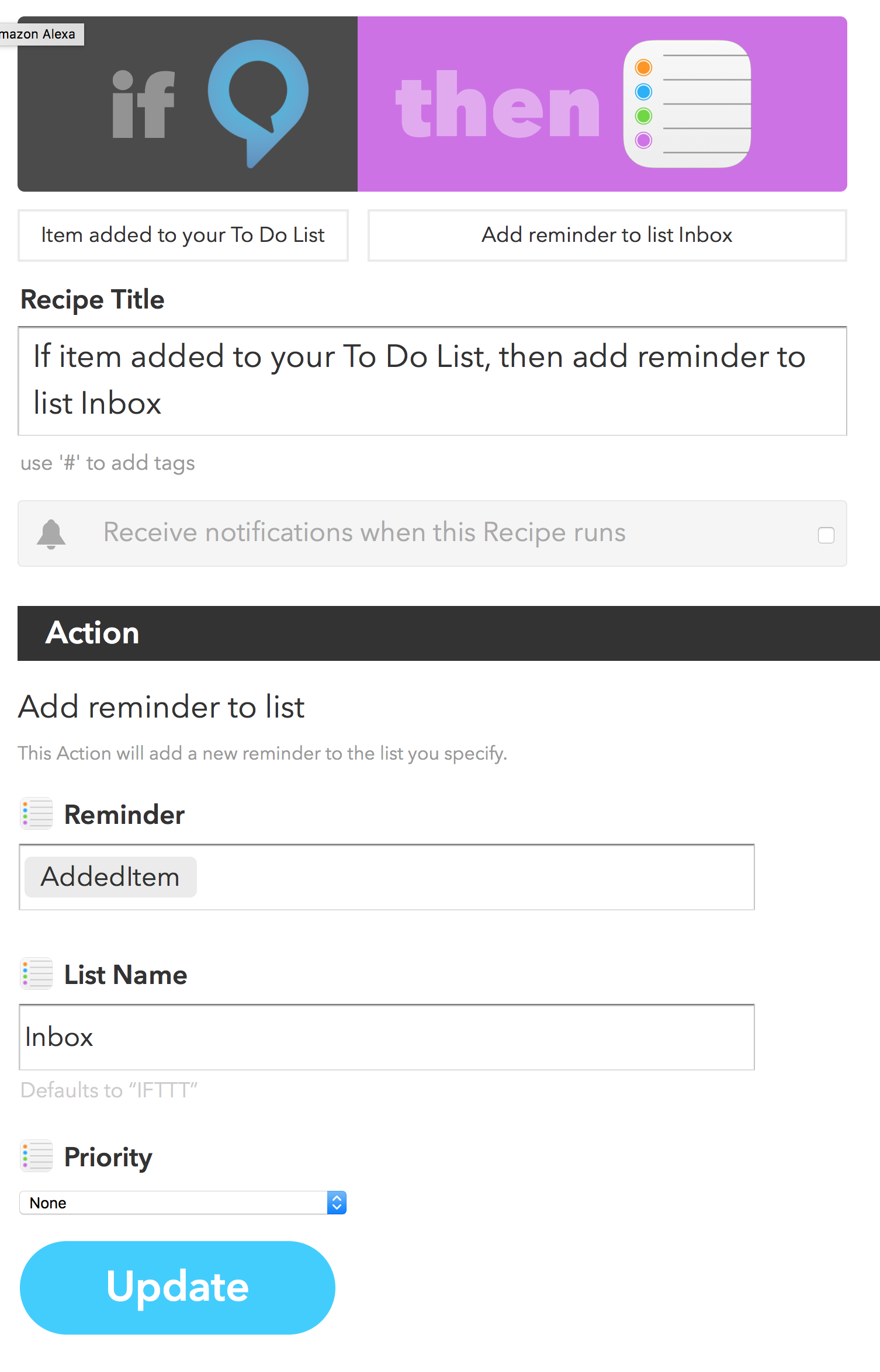 Moving Alexa To Dos to Apple Reminders via IFTTT