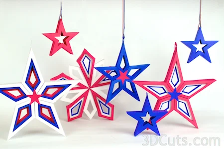 3d Paper Stars by 3dCuts.com, Marji Roy, 3D cutting files in .svg, .dxf, and .pdf formats for use with Silhouette and Cricut cutting machines, paper crafting files