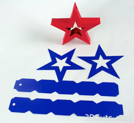 3d Paper Stars by 3dCuts.com, Marji Roy, 3D cutting files in .svg, .dxf, and .pdf formats for use with Silhouette and Cricut cutting machines, paper crafting files