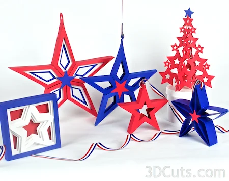 3d Paper Stars by 3dCuts.com, Marji Roy, 3D cutting files in .svg, .dxf, and .pdf formats for use with Silhouette and Cricut cutting machines, paper crafting files