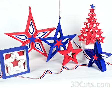 3d Paper Stars by 3dCuts.com, Marji Roy, 3D cutting files in .svg, .dxf, and .pdf formats for use with Silhouette and Cricut cutting machines, paper crafting files