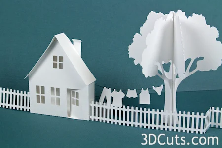3DCuts.com, Marji Roy, 3D cutting files in .svg, .dxf, and pdf. formats for use with Silhouette and Cricut cutting machines, paper crafting files, Ledge Village Trees