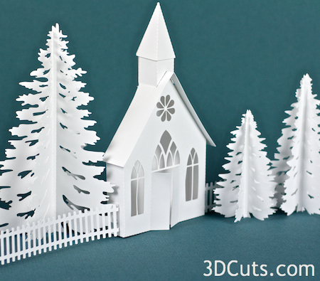 3DCuts.com, Marji Roy, 3D cutting files in .svg, .dxf, and pdf. formats for use with Silhouette and Cricut cutting machines, paper crafting files, Ledge Village Chapel