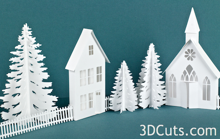3DCuts.com, Marji Roy, 3D cutting files in .svg, .dxf, and pdf. formats for use with Silhouette and Cricut cutting machines, paper crafting files, Ledge Village 