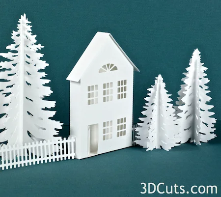 3DCuts.com, Marji Roy, 3D cutting files in .svg, .dxf, and pdf. formats for use with Silhouette and Cricut cutting machines, paper crafting files, Ledge Village Cottage
