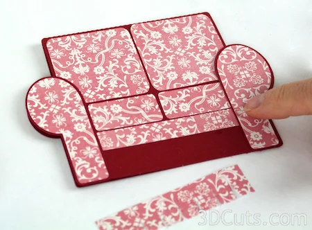3DCuts.com, Marji Roy, 3D cutting files in .svg, .dxf, and pdf. formats for use with Silhouette and Cricut cutting machines, paper crafting files, Couch Card, Sofa Card, A2 Card