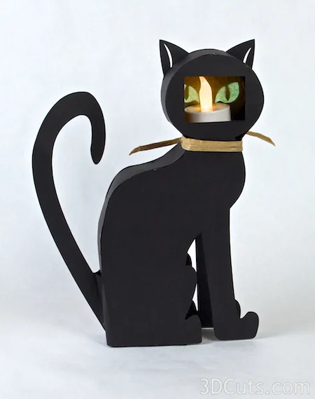 3d Cats by 3dCuts.com, Marji Roy, 3D cutting files in .svg, .dxf, and .pdf formats for use with Silhouette and Cricut cutting machines, paper crafting files, Halloween, Cozy Kitty, Classy Cat