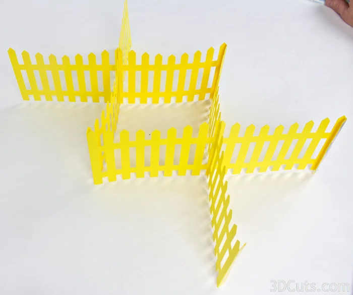 3d Picket Fence Centerpiece cutting files by 3dCuts.com, Marji Roy designs 3D cutting files in .svg, .dxf, and .pdf formats for use with Silhouette and Cricut cutting machines, paper crafting files, complete tutorial included