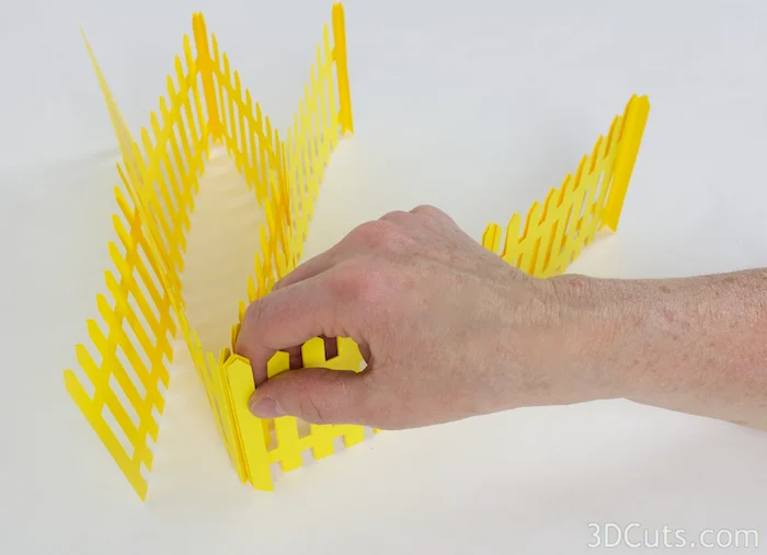 3d Picket Fence Centerpiece cutting files by 3dCuts.com, Marji Roy designs 3D cutting files in .svg, .dxf, and .pdf formats for use with Silhouette and Cricut cutting machines, paper crafting files, complete tutorial included
