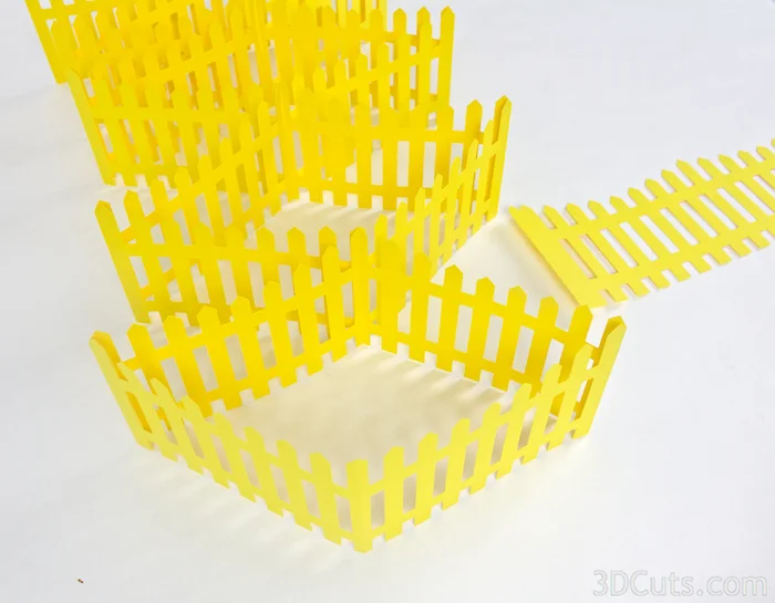 3d Picket Fence Centerpiece cutting files by 3dCuts.com, Marji Roy designs 3D cutting files in .svg, .dxf, and .pdf formats for use with Silhouette and Cricut cutting machines, paper crafting files, complete tutorial included