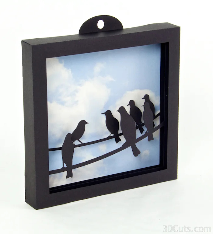 3d Shadow Box " Birds on a Wire" tutorial by 3dCuts.com, Marji Roy, 3D cutting files in .svg, .dxf, and .pdf formats for use with Silhouette and Cricut cutting machines, paper crafting files