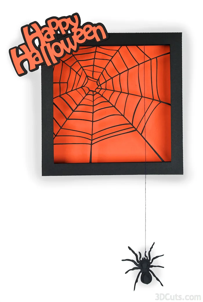 3d Spider Web Shadow Box for Halloween tutorial by 3dCuts.com, Marji Roy, 3D cutting files in .svg, .dxf, and .pdf formats for use with Silhouette and Cricut cutting machines, paper crafting files
