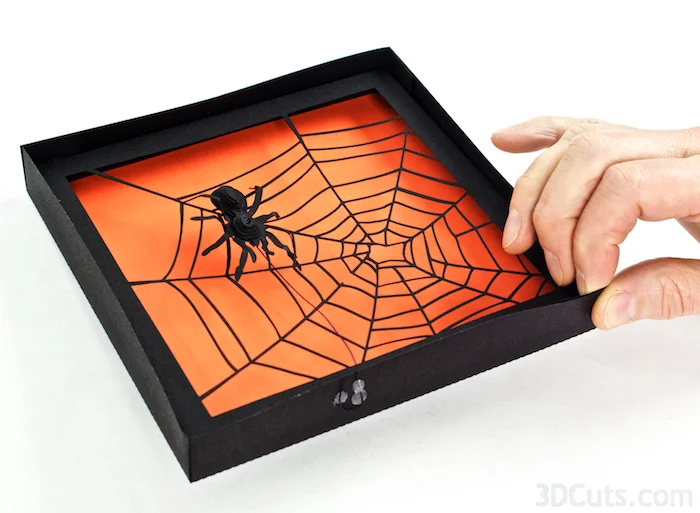 3d Spider Web Shadow Box for Halloween tutorial by 3dCuts.com, Marji Roy, 3D cutting files in .svg, .dxf, and .pdf formats for use with Silhouette and Cricut cutting machines, paper crafting files