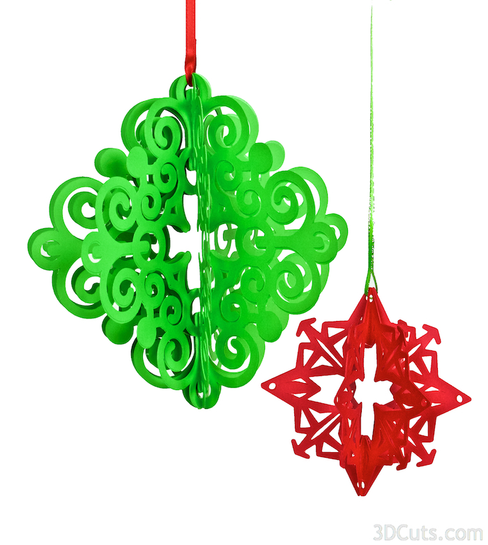 3d SnowStars Christmas Ornaments by 3dCuts.com, Marji Roy designs 3D cutting files in .svg, .dxf, and .pdf formats for use with Silhouette and Cricut cutting machines, paper crafting files