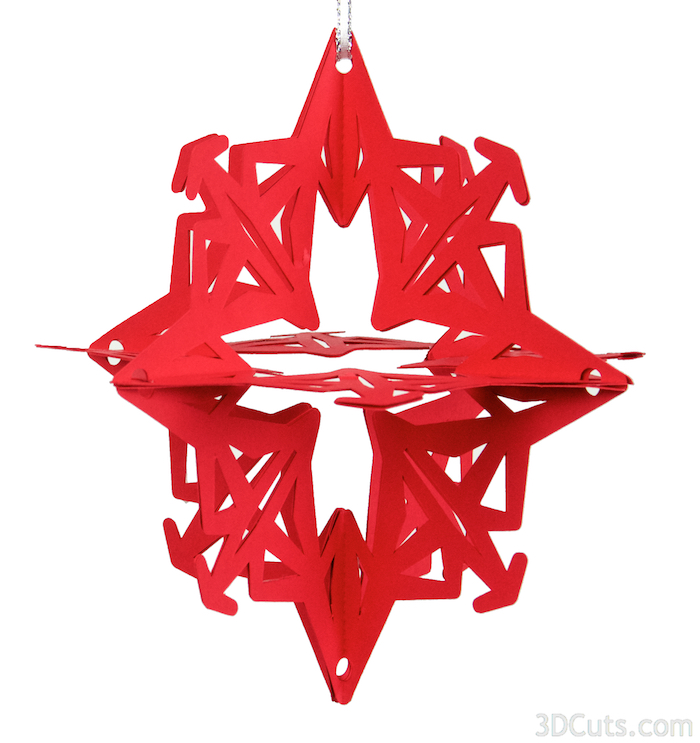 3d SnowStars Christmas Ornaments by 3dCuts.com, Marji Roy designs 3D cutting files in .svg, .dxf, and .pdf formats for use with Silhouette and Cricut cutting machines, paper crafting files