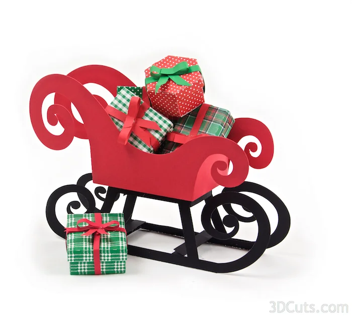 Santa's Sleigh by 3dCuts.com, Marji Roy, 3D cutting files in .svg, .dxf, and .pdf formats for use with Silhouette and Cricut cutting machines