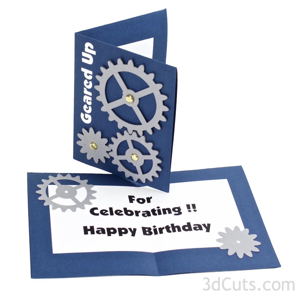 Working Gear Greeting Card designed by Marji Roy of 3dCuts.com . For use with Cricut and Silhouette cutting machines. Tutorial.