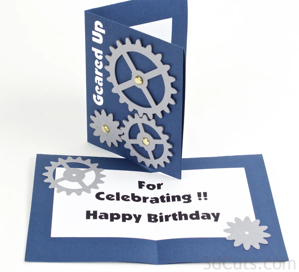 Working Gear Greeting Card designed by Marji Roy of 3dCuts.com . For use with Cricut and Silhouette cutting machines. Tutorial included.