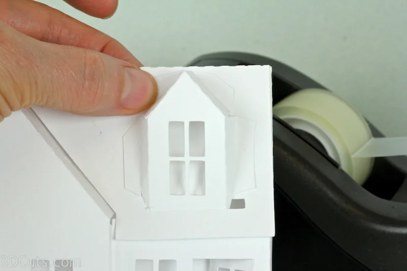 Ledge Village by 3DCuts.com, Marji Roy, 3D cutting files in .svg, .dxf, and pdf. formats for use with Silhouette and Cricut cutting machines, paper crafting files, Ledge Village Dormer House 