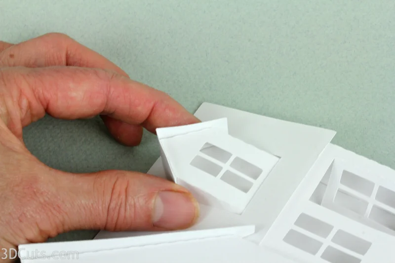 Ledge Village by 3DCuts.com, Marji Roy, 3D cutting files in .svg, .dxf, and pdf. formats for use with Silhouette and Cricut cutting machines, paper crafting files, Ledge Village Dormer House 