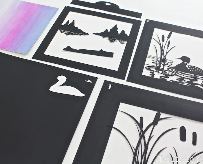 Loon Lake Shadow box Tutorial by Marji Roy of 3dcuts.com. Cutting files in svg, pdf, and dxf formats for paper cutting using Silhouette and Cricut cutting machines