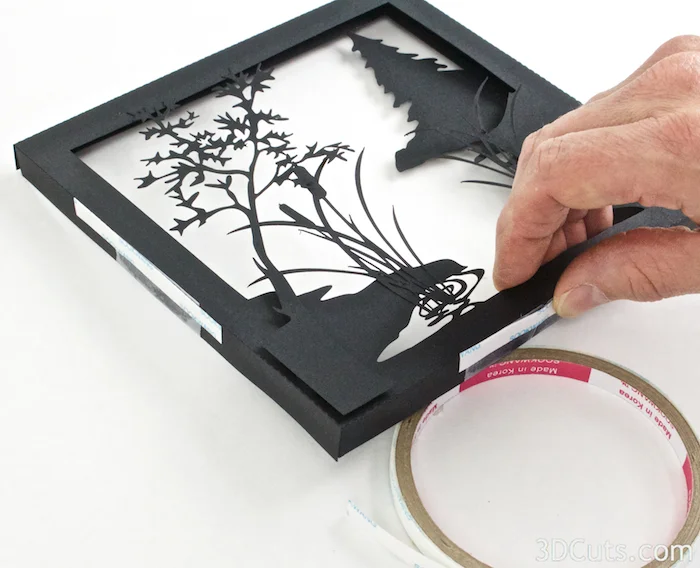 Heron Cove Shadow box Tutorial by Marji Roy of 3dcuts.co m. Cutting files in svg, pdf, and dxf formats for paper cutting using Silhouette and Cricut cutting machines
