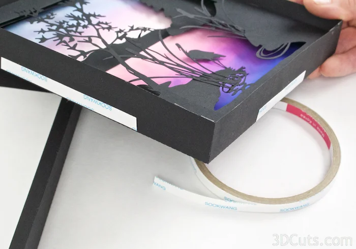 Heron Cove Shadow box Tutorial by Marji Roy of 3dcuts.co m. Cutting files in svg, pdf, and dxf formats for paper cutting using Silhouette and Cricut cutting machines