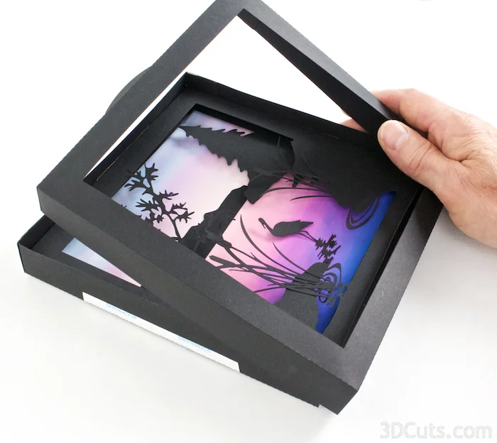 Heron Cove Shadow box Tutorial by Marji Roy of 3dcuts.com. Cutting files in svg, pdf, and dxf formats for paper cutting using Silhouette and Cricut cutting machines