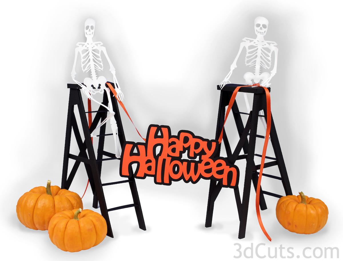 Skeletons decorating for Halloween SVG cutting file by Marji Roy of 3dcuts.com. Files for use with your Silhouette and Cricut cutting machines.