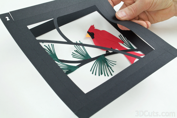 Cardinal in Pines Shadow box by Marji Roy of 3dcuts.com. This is a cutting file for use on Cricut and Silhouette cutting machine. It is made from card stock. Files available in svg, pdf, png and pdf formats.