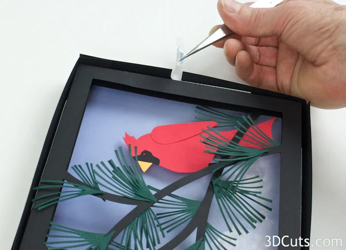 Cardinal in Pines Shadow box by Marji Roy of 3dcuts.com. This is a cutting file for use on Cricut and Silhouette cutting machine. It is made from card stock. Files available in svg, pdf, png and pdf formats.