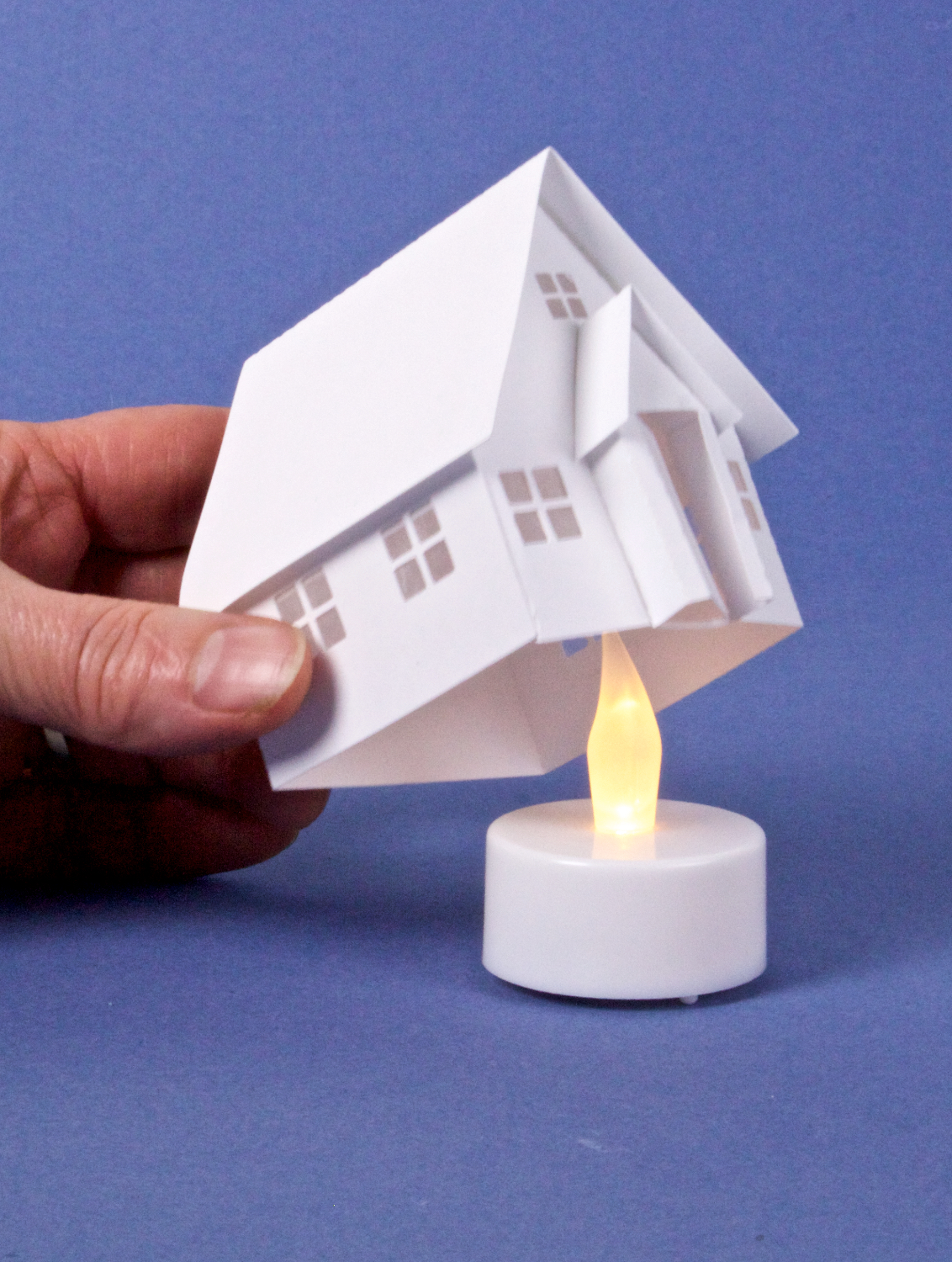 Tea Light Village, 3DCuts.com, Marji Roy, 3D cutting files in .svg, .dxf, and .pdf formats for use with Silhouett, Cricut and other cutting machines, paper crafting files