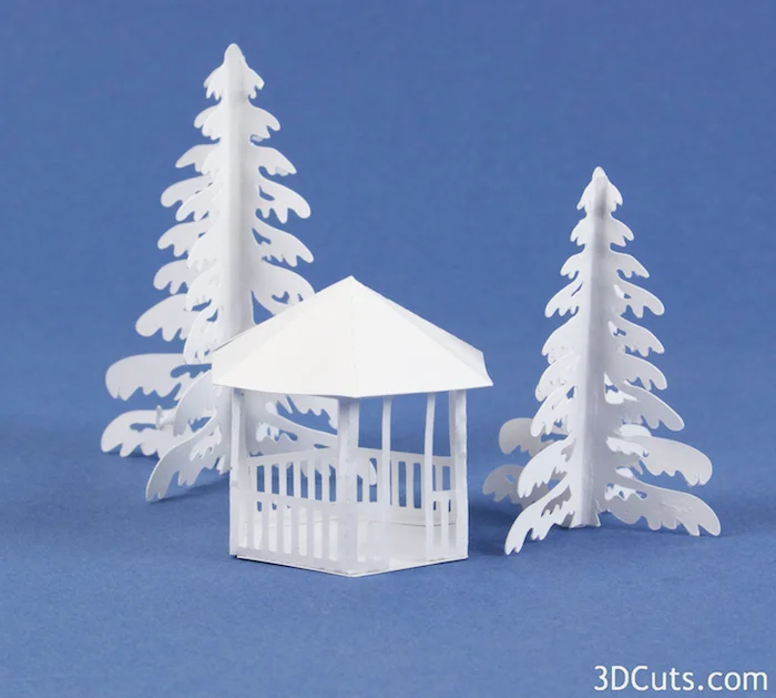 Tea Light Village, 3DCuts.com, Marji Roy, 3D cutting files in .svg, .dxf, and .pdf formats for use with Silhouett, Cricut and other cutting machines, paper crafting files