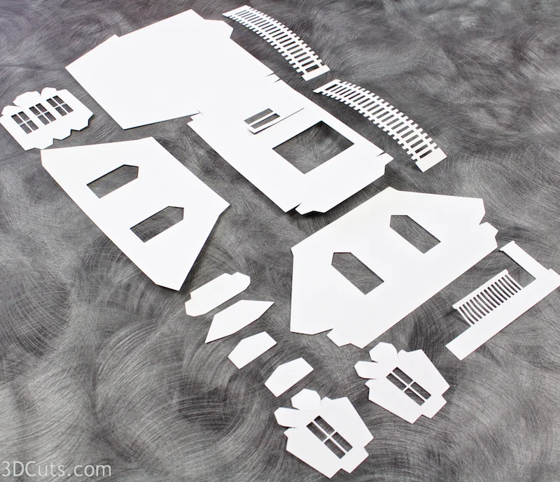 Mansard House cutting files is part of Ledge Village. These are cutting files in SVG, pdf, png, and dxf formats. Designed by Marji Roy of 3dcuts.com for Silhouette, Cricut and other cutting machines