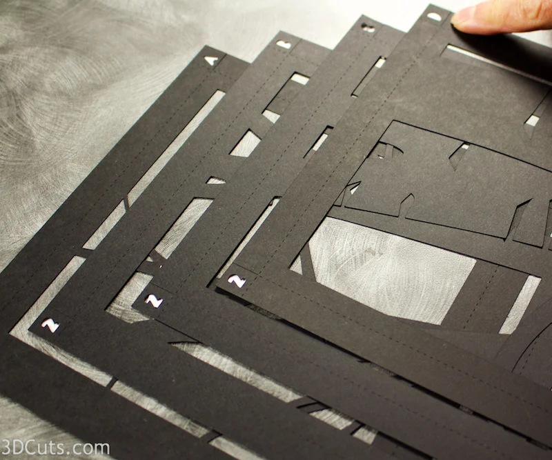 3d Birch Trees Shadow Box tutorial by 3dCuts.com, Marji Roy, 3D cutting files in .svg, .dxf, and .pdf formats for use with Silhouette and Cricut cutting machines, paper crafting files