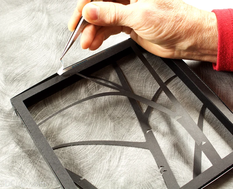 3d Birch Trees Shadow Box tutorial by 3dCuts.com, Marji Roy, 3D cutting files in .svg, .dxf, and .pdf formats for use with Silhouette and Cricut cutting machines, paper crafting files