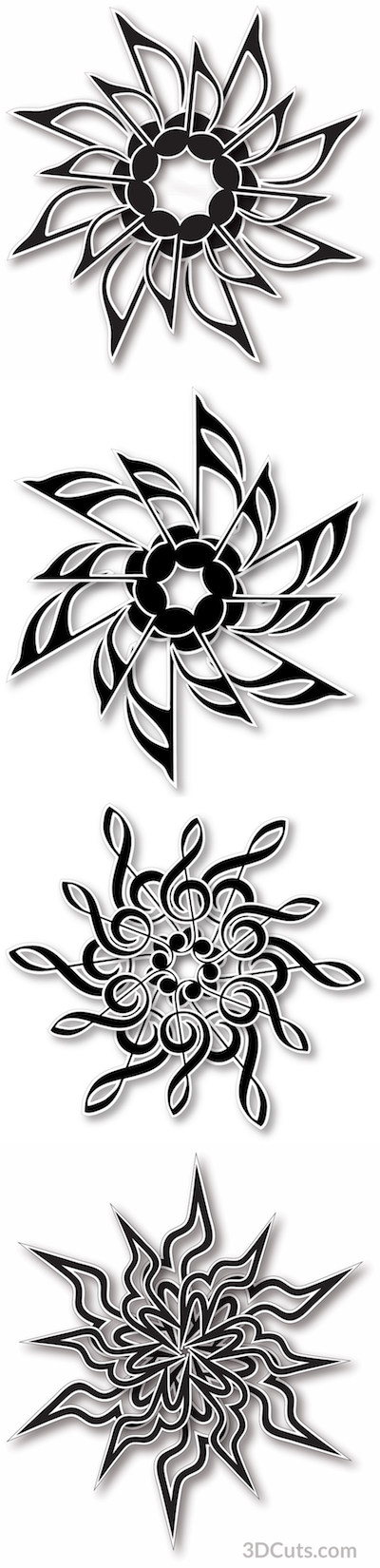 Musical Mandalas designs by Marji Roy of 3dcuts.com. Cutting files in svg, pdf, png, and dxf formats for Silhouette and Cricut cutting machines