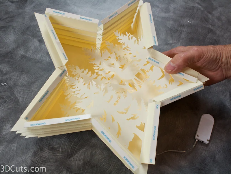 Stunning 3D illuminated shadow box by Marji Roy of 3dcuts.com. SVG, PDF, PNG and DXF cutting files and a complete tutorial available. In progress