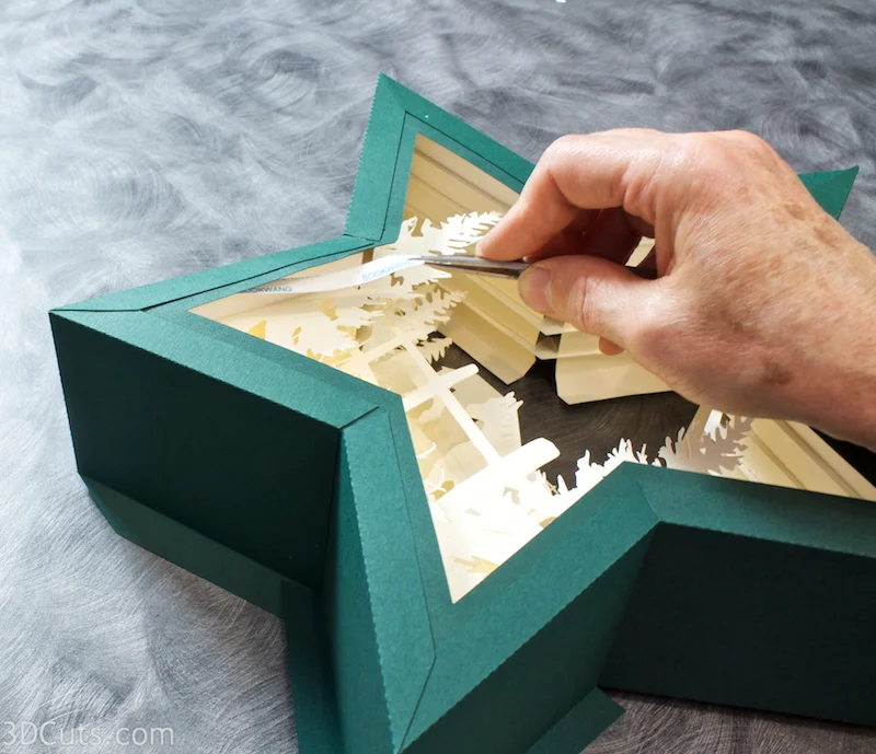 3d Star Nativity Shadow Box cutting files in SVG, pdf, png, and dxf formats, with LED back lights. Designed by Marji Roy of 3dcuts.com for Silhouette and Cricut cutting machines