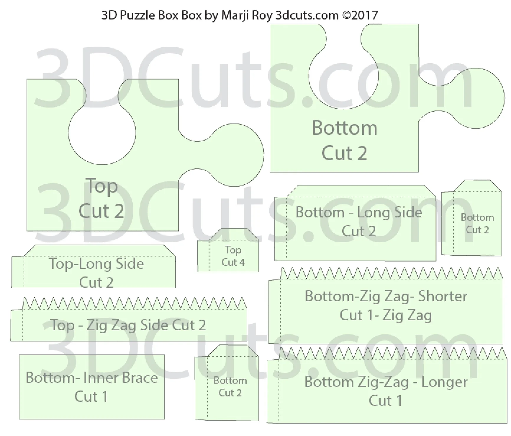 3D Puzzle Box in card stock by Marji Roy of 3dcuts.com. SVG, PDF, PNG and DXF cutting files and a complete tutorial available.
