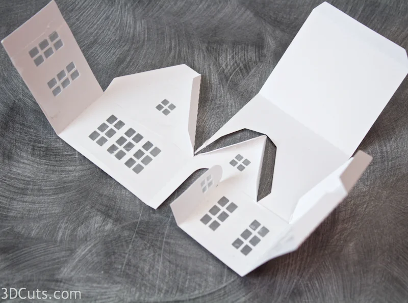 Tea Light Village, 3DCuts.com, Marji Roy, 3D cutting files in .svg, .dxf, and .pdf formats for use with Silhouett, Cricut and other cutting machines, paper crafting files