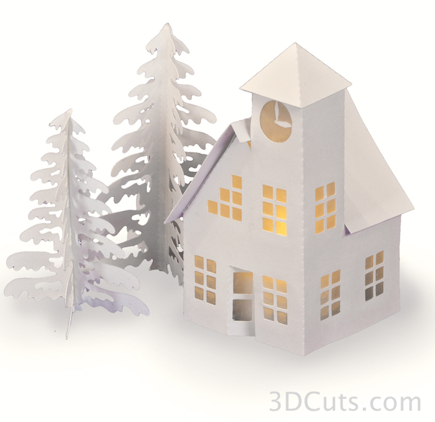 Download Tea Light Village Clock Tower 3dcuts Com