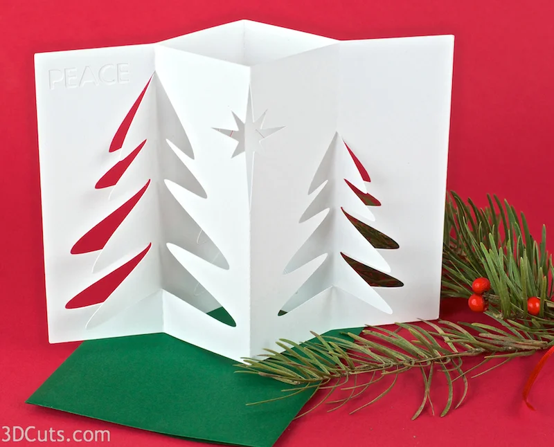 Handmade Christmas Card Design. Accordion Christmas Card by 3dCuts.com, Marji Roy, 3D cutting files in .svg, .dxf, png and .pdf formats for use with Silhouette and Cricut cutting machines, paper crafting files, 