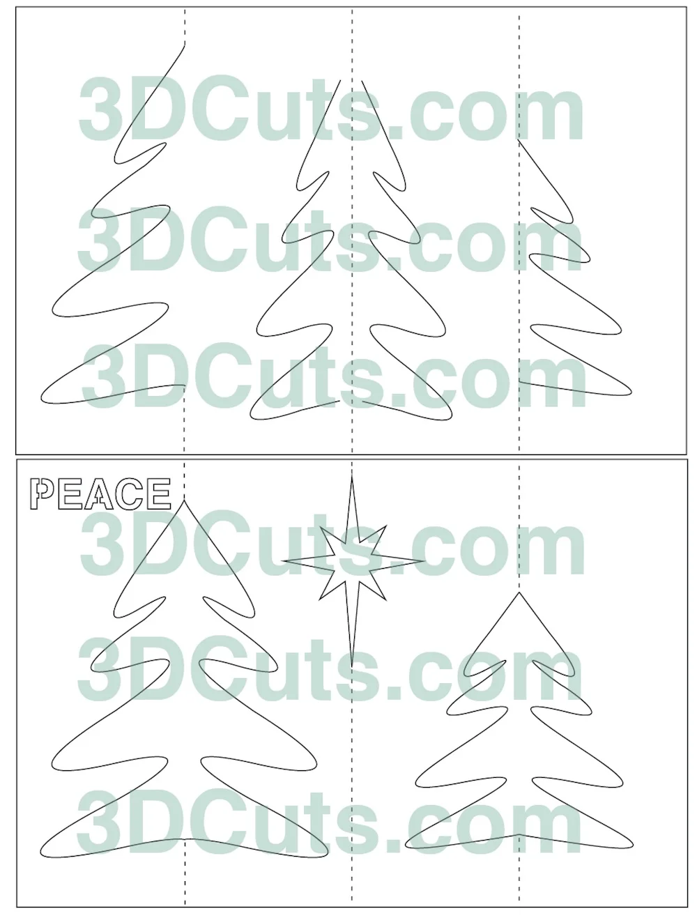 Handmade Christmas Card Design. Silhouette Snowy Town Card by 3dCuts.com, Marji Roy, 3D cutting files in .svg, .dxf, and .pdf formats for use with Silhouette and Cricut cutting machines, paper crafting files, 